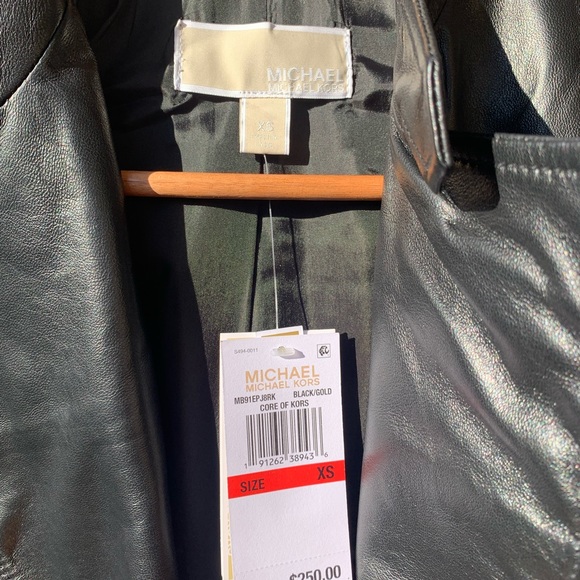 NWT Michael Kors black genuine leather moto jacket size XS - Picture 4 of 14